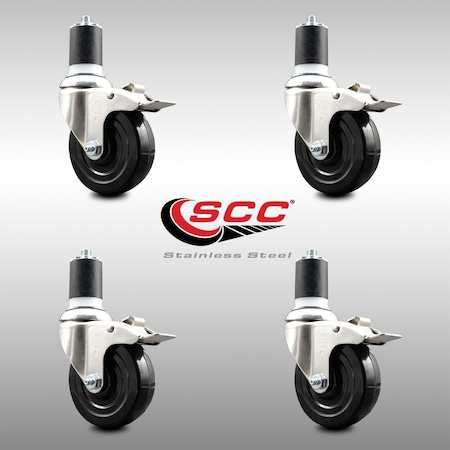 Service Caster 4 Inch 316SS Soft Rubber Swivel 1-7/8 Inch Expanding Stem Caster Set Lock Brake SCC-SS316TTLEX20S414-SRS-178-4